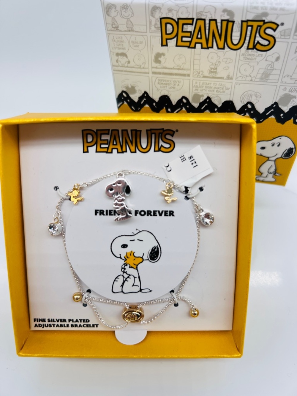 Peanuts Snoopy & Woodstock Fine Silver Plated Friends Forever Charm Bracelet NWT